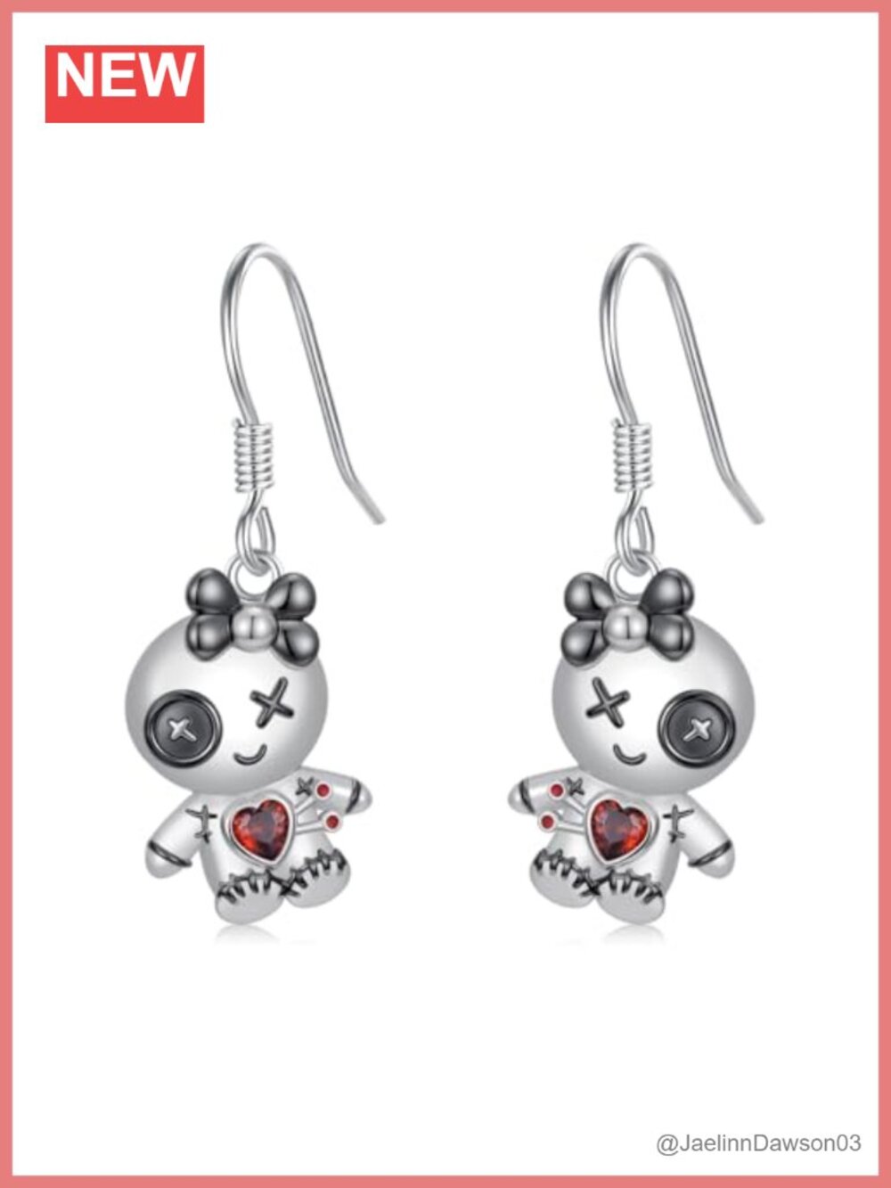 Sterling Silver Voodoo Doll Halloween Dangle Drop Earrings